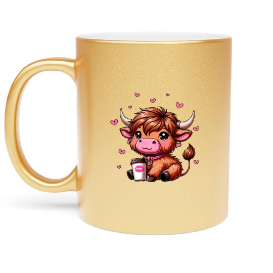 Highland Cow Valentines Metallic Mugs