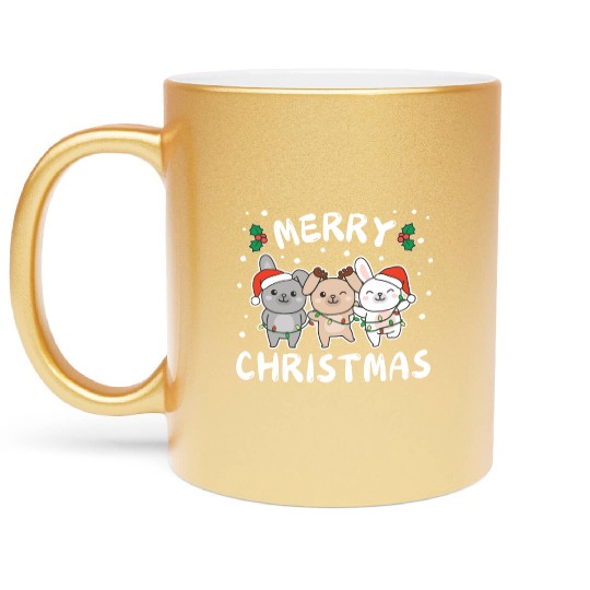 Merry Christmas Cute Bunny Festive Lights Bunny Metallic Mugs