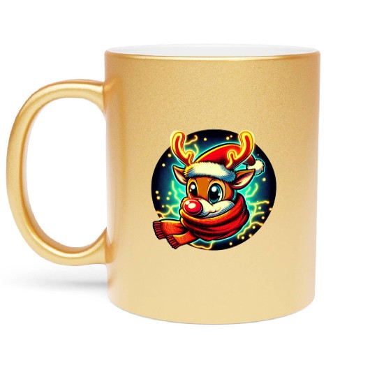 Funny Christmas Rudolph: Glowing Neon Santa Scarf Metallic Mugs
