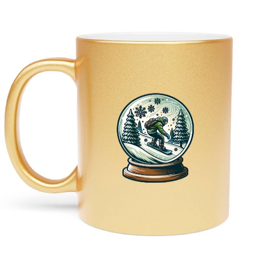 Snowboarding Adventure in Winter Wonderland Metallic Mugs