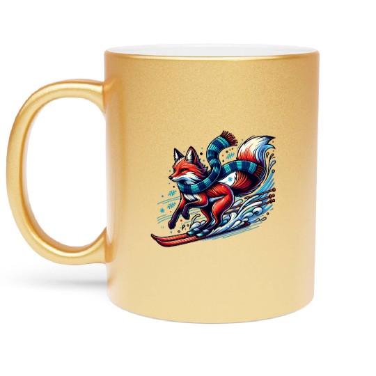 Fox Skiing Adventure in Winter Wonderland Metallic Mugs