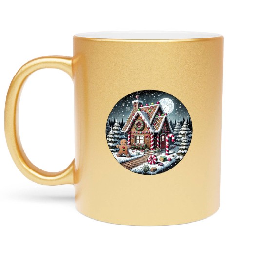 Christmas Gingerbread House with Candy Canes Metallic Mugs
