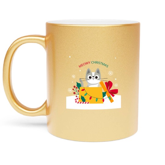 Meowy Christmas Surprise! Metallic Mugs