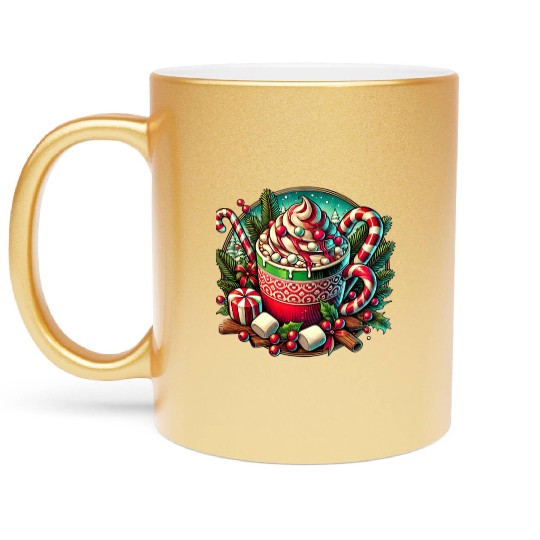 Festive Hot Cocoa Christmas Delight Metallic Mugs