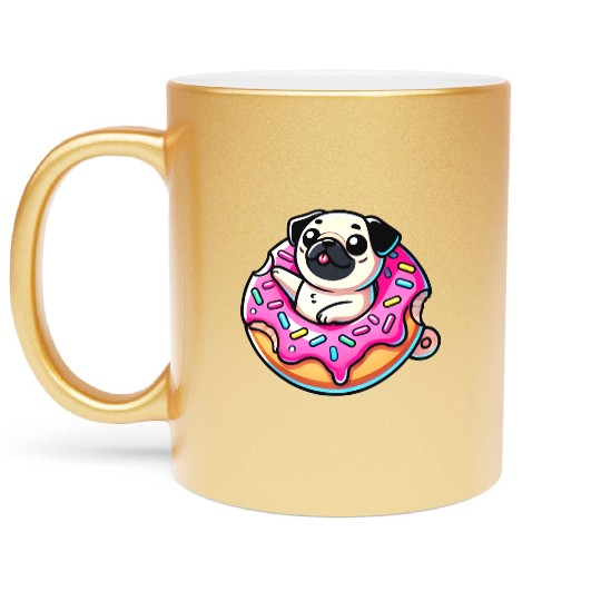 Pugonut Dog Donut Food Lover Pet Pug Puppies Metallic Mugs