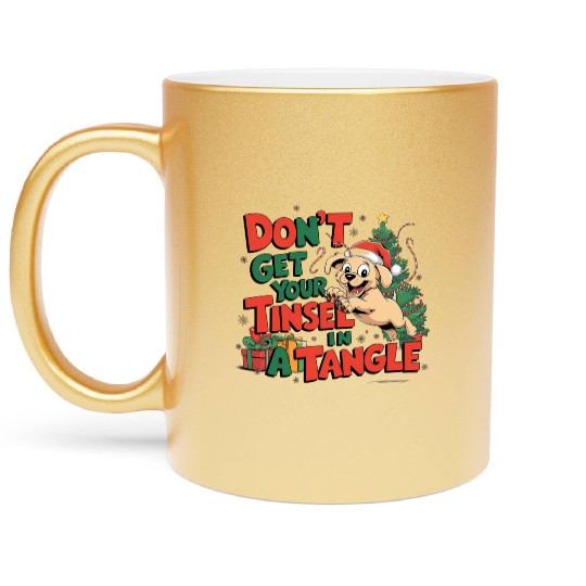 Puppy Tinsel in a Tangle Metallic Mugs
