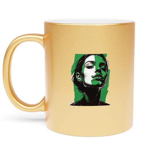 Green and white women enthusiastic Metallic Mugs