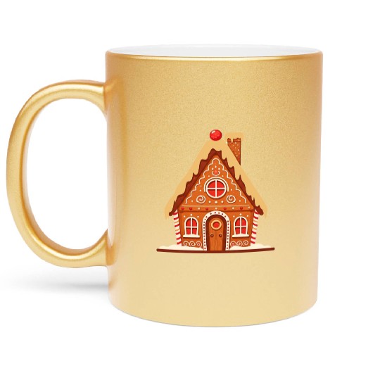 Festive Gingerbread House Print Metallic Mugs