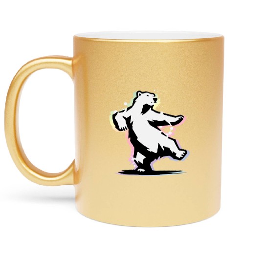 Dancing polar bear in stencil style Metallic Mugs