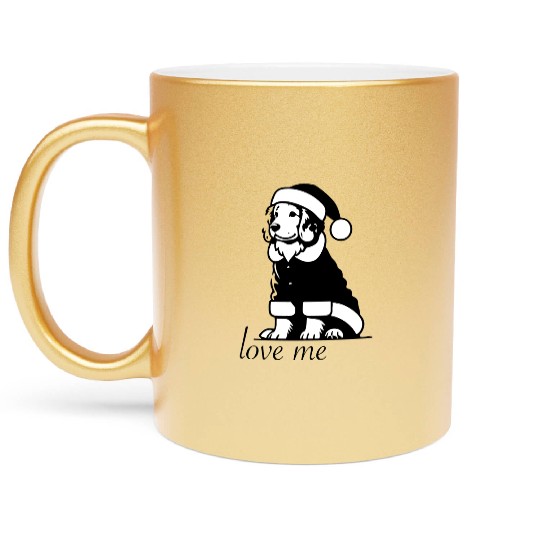 Christmas minimalist golden retriever love me Metallic Mugs