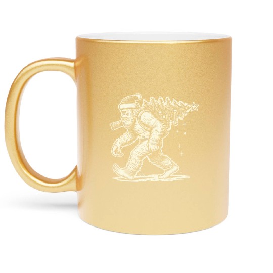 Christmas Bigfoot With Christmas Tree Metallic Mugs