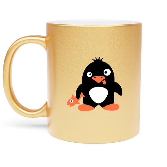 Funny Penguin Caught Fish Crazy Stupid Weird Face Metallic Mugs