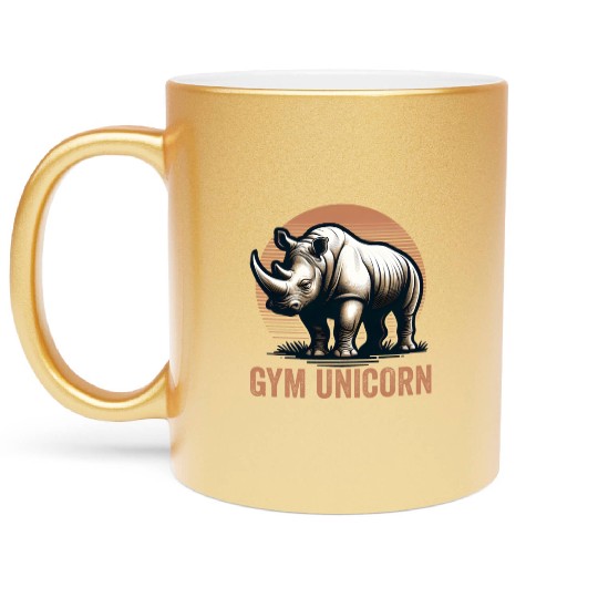 Gym Unicorn Rhino Rhinoceros Safari Vintage Metallic Mugs