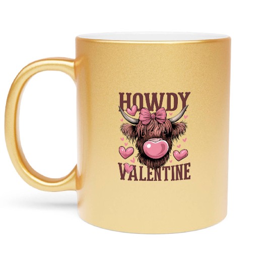 Valentines Day Highland Cow Metallic Mugs