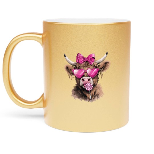 Highland Cow Valentines, Valentines Day, Retro Metallic Mugs