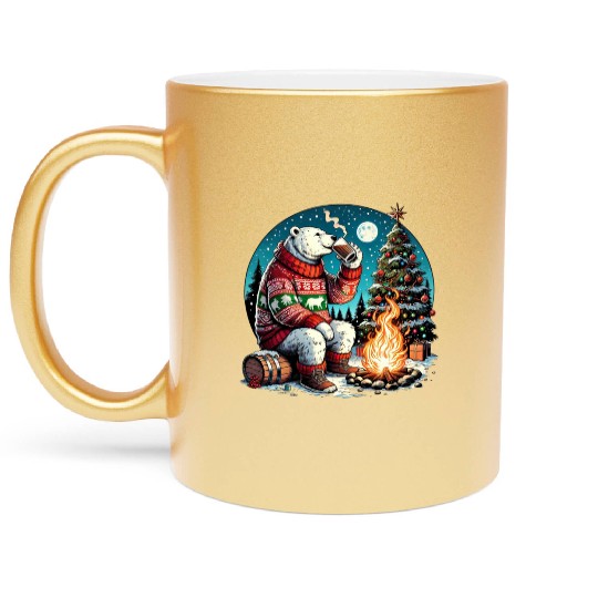 Cozy Christmas Polar Bear: Eggnog & Fireside Cheer Metallic Mugs