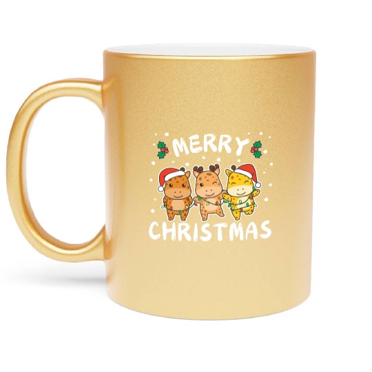 Merry Christmas Cute Giraffe Festive Lights Metallic Mugs