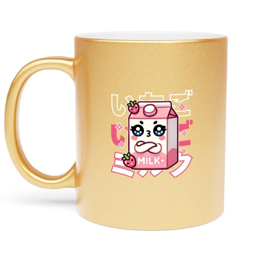 Touchy Strawberry Milk Hug Metallic Mugs