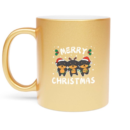 Merry Christmas Cute Rottweiler Festive Lights Metallic Mugs