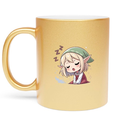 Sleepy Sprite: Cute Elf Napping So Lovingly Metallic Mugs