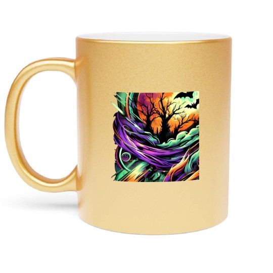 Metallic Mugs Halloween Graffiti Design - Neon Abstract