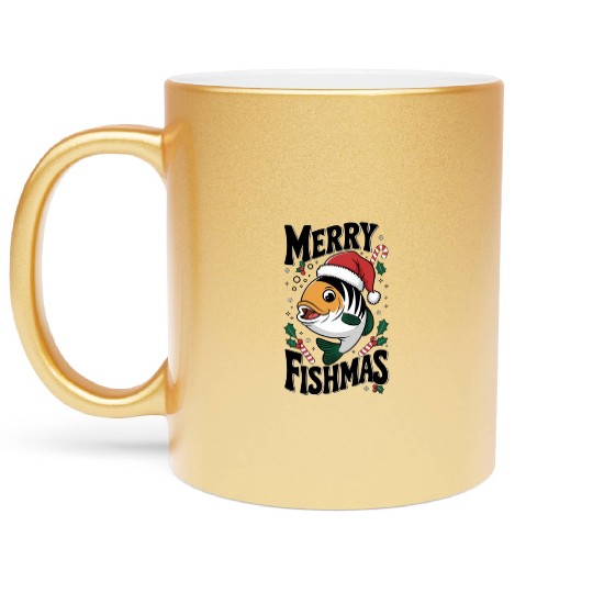 "Merry Fishmas Metallic Mugs - Funny Christmas Fish