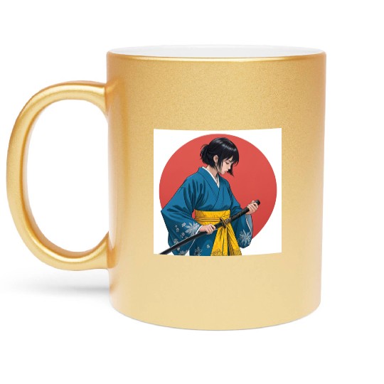 Blossom and Blade: Kimono-Clad Warrior Girl, Japan Metallic Mugs