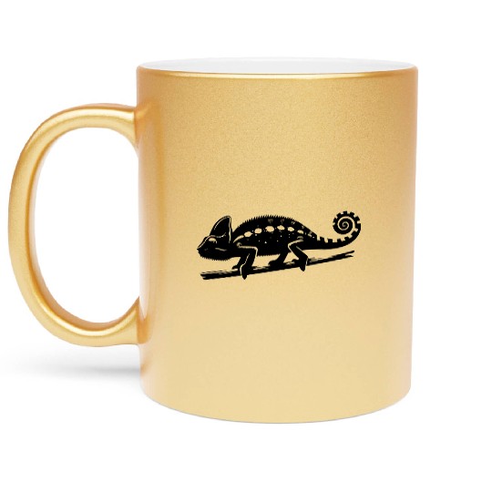 Spotted Chameleon Runs Across A Branch Metallic Mugs