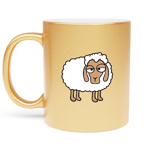 Sheep Tired Bored Look Little Sweet Lamb Bad Mood Metallic Mugs