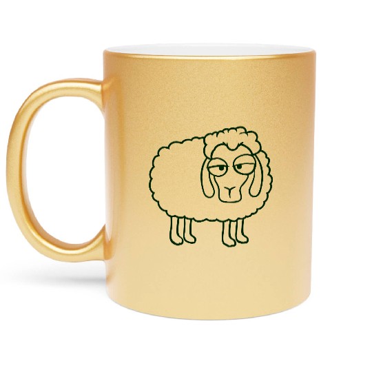 Sheep Tired Bored Look Little Sweet Lamb Bad Mood Metallic Mugs