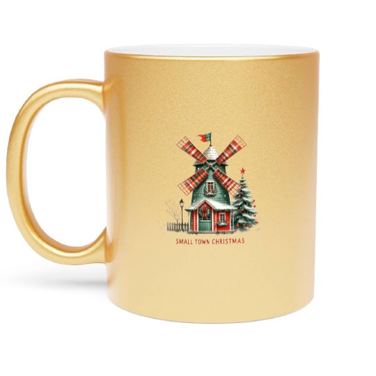 Small Town Christmas Plaid Windmill Metallic Mugs