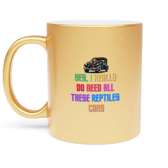 Quirky Car and Reptile Enthusiast Humor Metallic Mugs