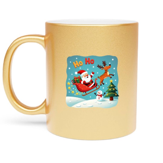 Santa Clause waving " HO-HO" Metallic Mugs