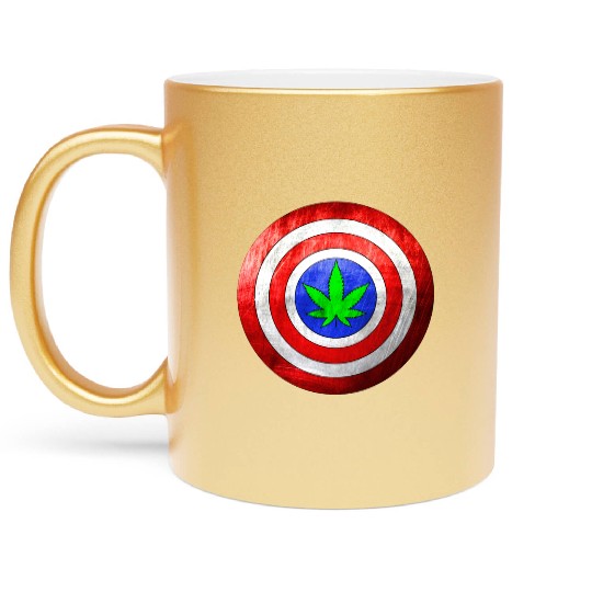Captain Cannabis Shield Red White Blue and Green Metallic Mugs