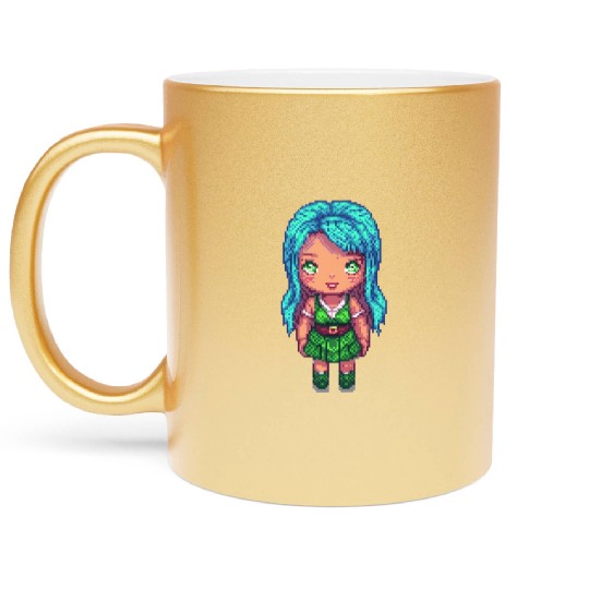 Mystic Emerald Sprite - Pixel Art Design Metallic Mugs