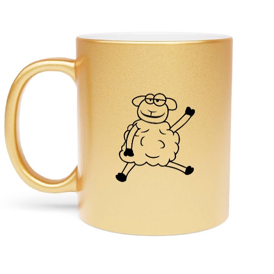 Sheep Sitting Waving Greeting Happy Smile Cool Fun Metallic Mugs