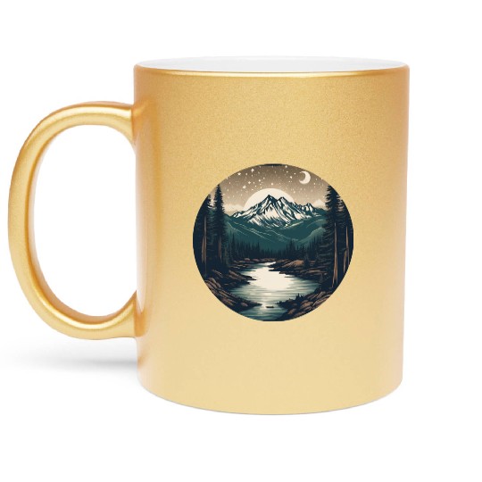 Nighttime Serenity: Mountains and River Under the Metallic Mugs