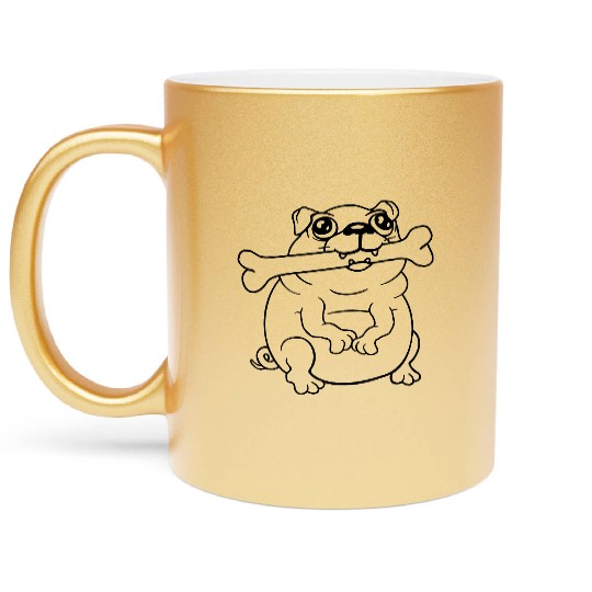 Pug Dog Bone Mouth Hunger Delicious Happy Cool Fun Metallic Mugs
