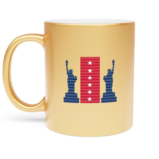 Stylized Statue of Liberty Graphic Design Metallic Mugs