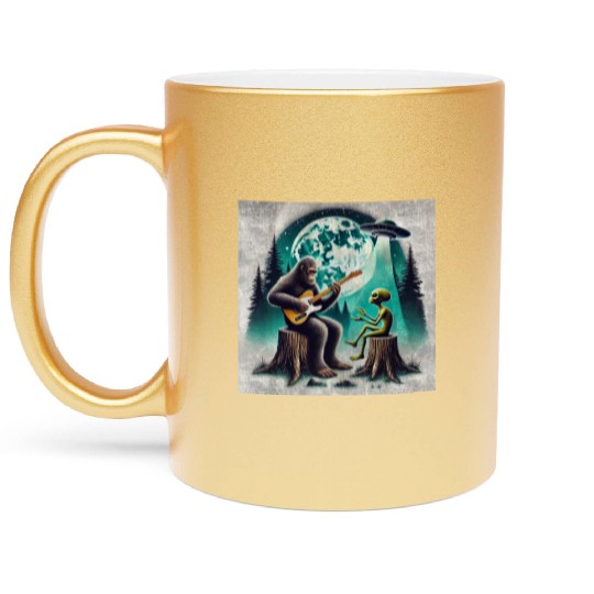 Alien Bigfoot Guitar Sasquatch Present For Kids Metallic Mugs