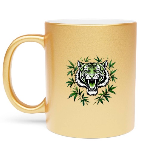 Fierce Green Tiger with Bamboo Branches Metallic Mugs