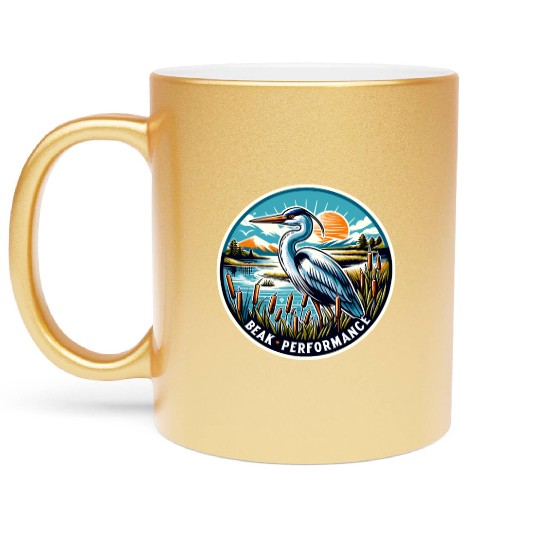 Great Blue Heron Beak Performance Retro Metallic Mugs