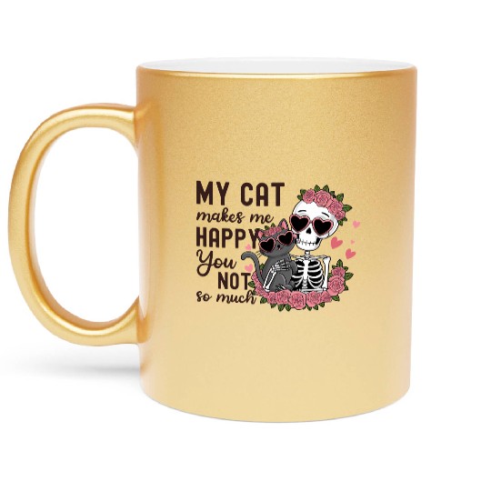Funny Valentines Day Skeleton Cat Lover Metallic Mugs