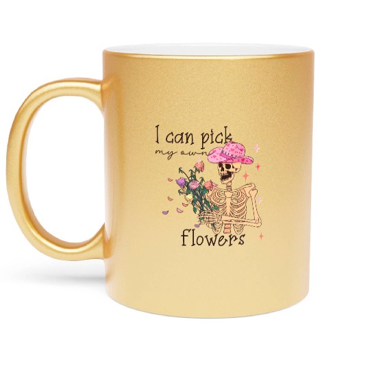 Funny Cowboy Skeleton with Flowers Metallic Mugs