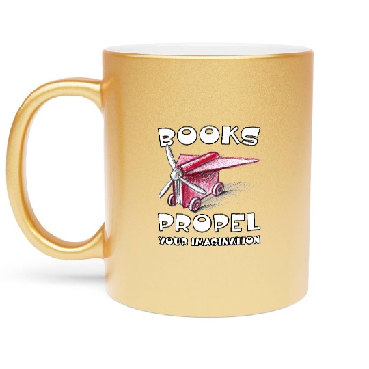 Books Propel Your Imagination Sketchy Airplane Metallic Mugs