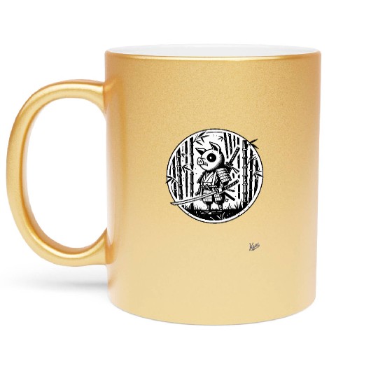 Pig Samurai in Bamboo Forest Metallic Mugs