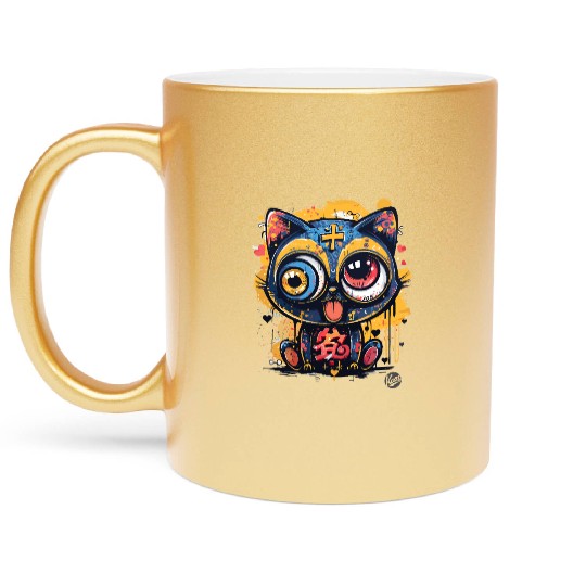 Psycho Lucky Cat – Glitch Meow Madness Metallic Mugs
