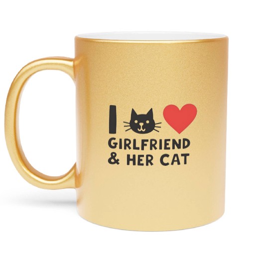 I Love My Girlfriend and Her Cat" Cat Head Design Metallic Mugs