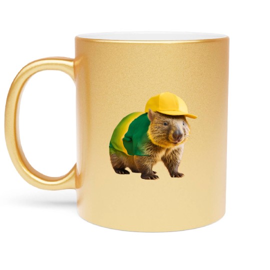 Green and Gold Wombat 2 Metallic Mugs