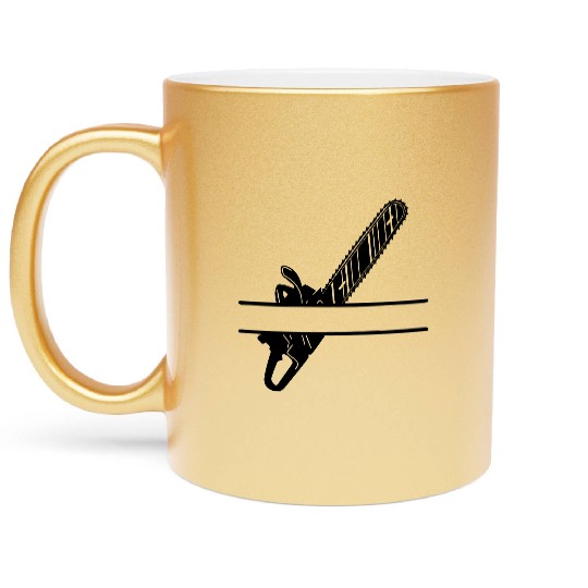 Chainsaw lumberjack banner Metallic Mugs